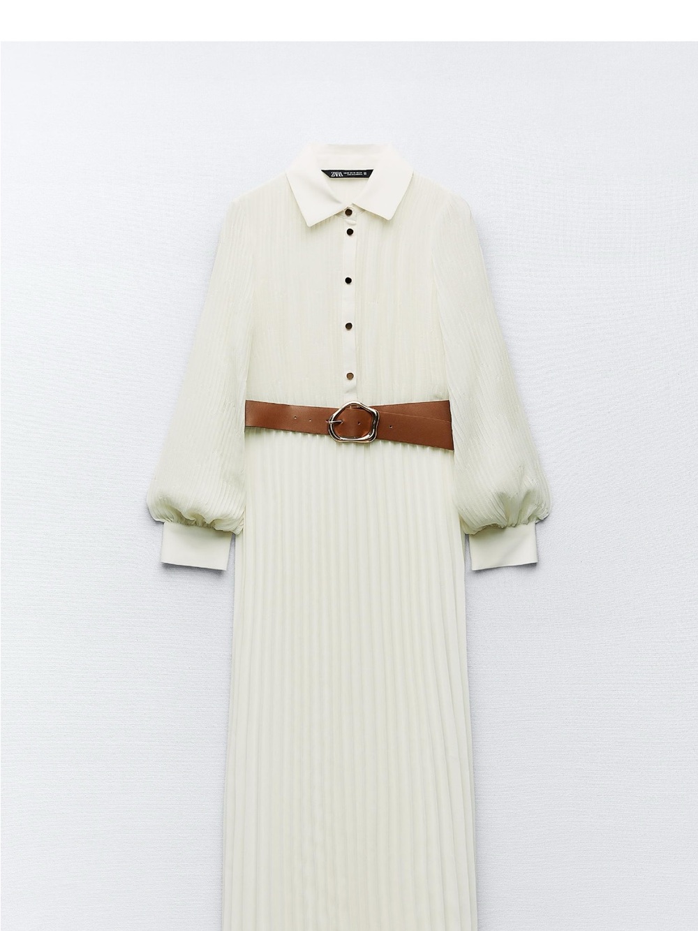 Zara Cream Pleated Maxi Dress ! Without ! Brown Belt Size M